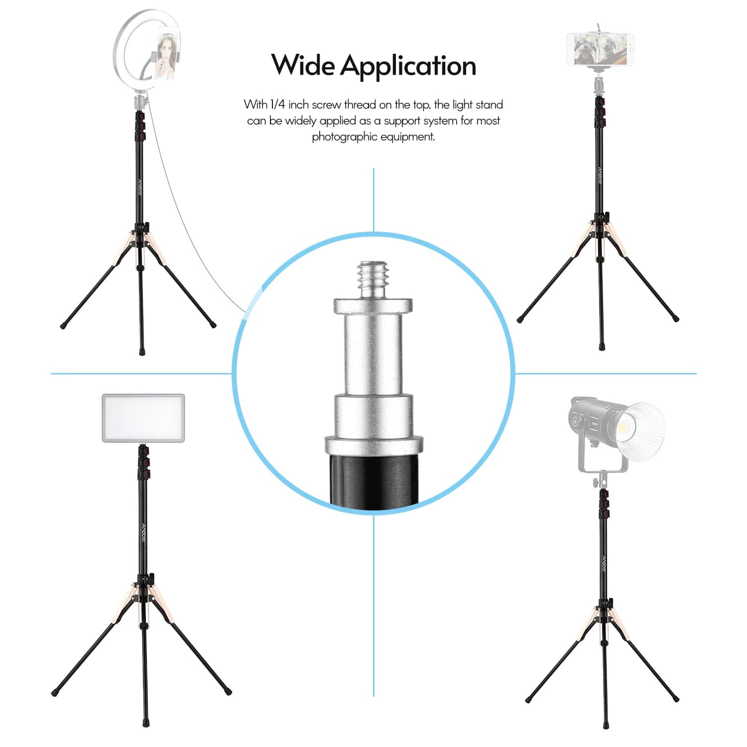 Andoer 190 cm/74.8 pouces Portable en alliage d'aluminium photographie support de lumière inversé pl
