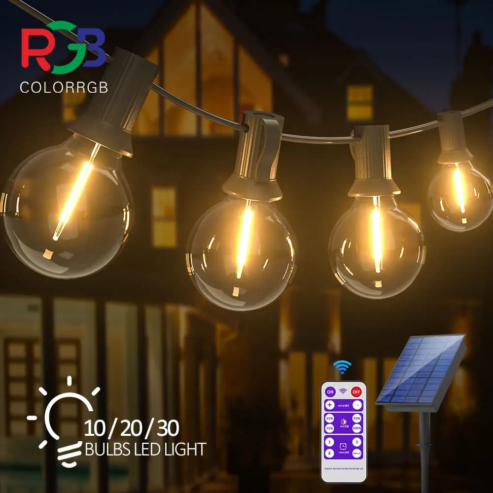Guirxiété Lumineuse Solaire G40. Lumières Extérieures avec Ampoules LED Incassables, Résistantes aux