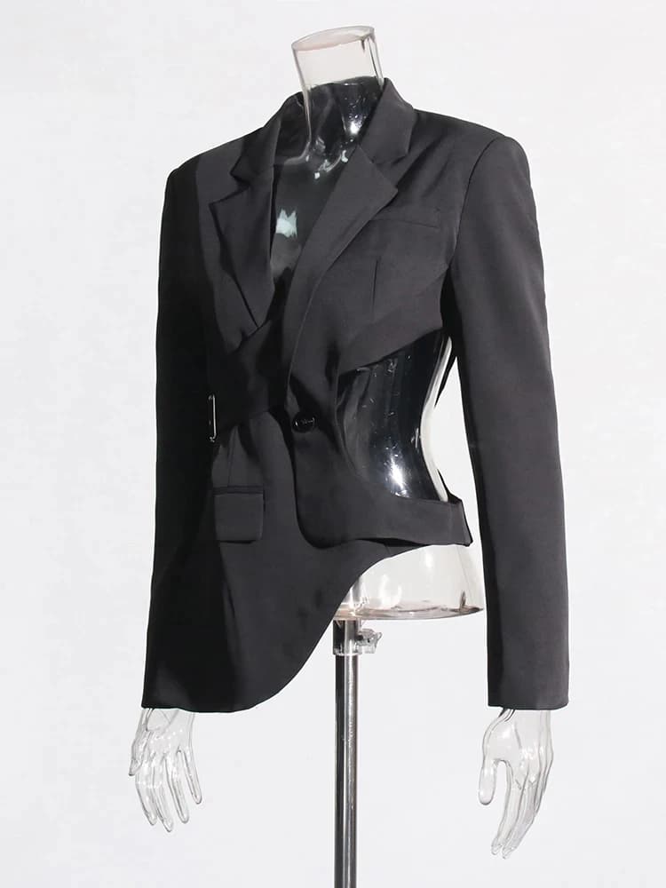 TWOTWINSTYLE solide évider dos nu minceur Blazers pour les femmes col cranté à manches longues épiss