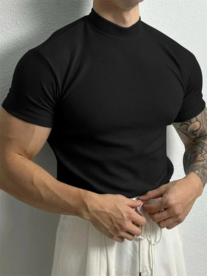 T-shirt manches courtes pour homme, décontracté, élastique, confortable, à rayures, pour fitness, mé