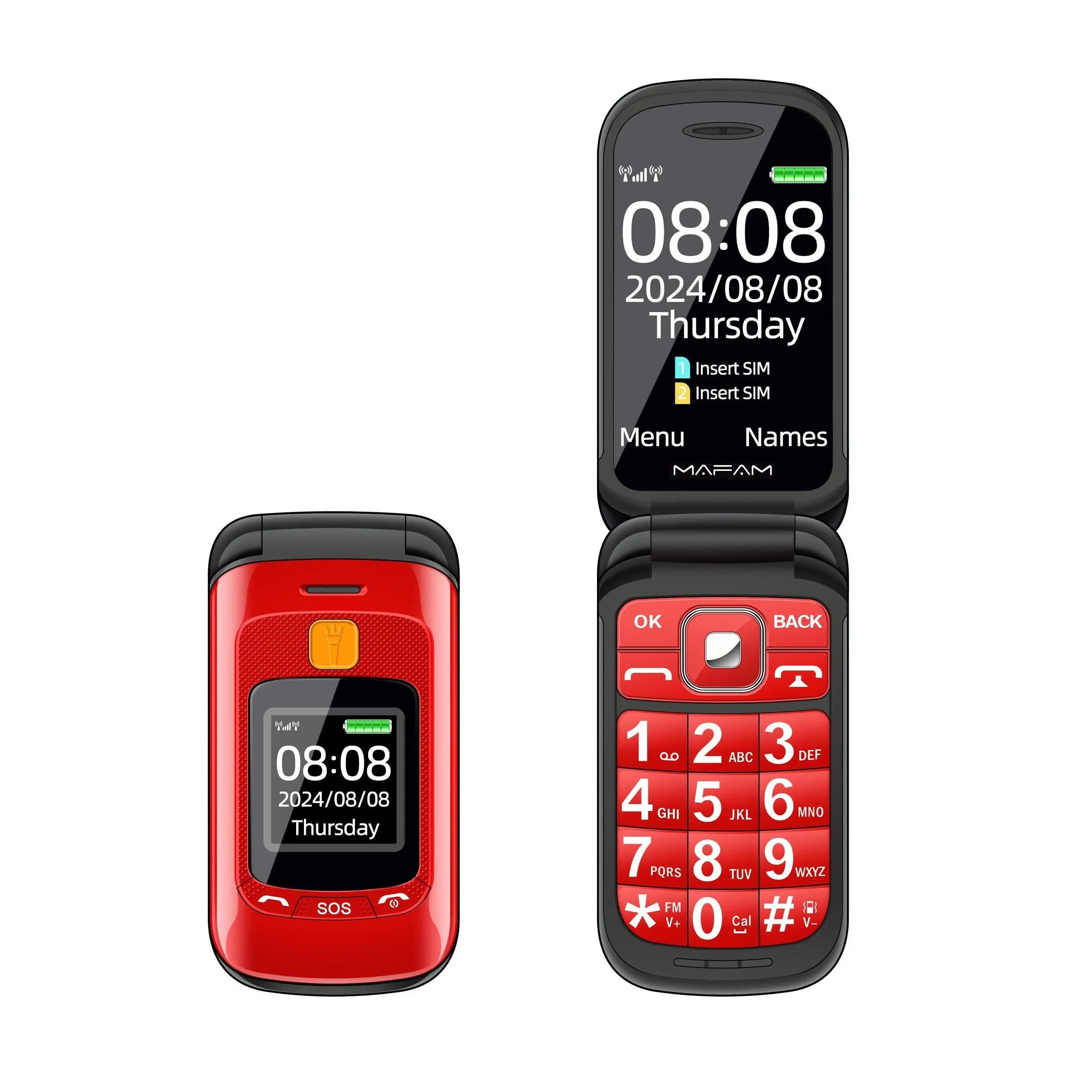 Mafam F899 Senior Flip caractéristique téléphone deux écrans 2 Sim grand bouton SOS cadran torche à 
