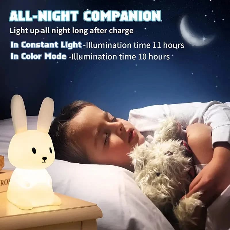 LED veilleuse Silicone lapin capteur tactile lampe mignon Animal lumière chambre décor cadeau pour e