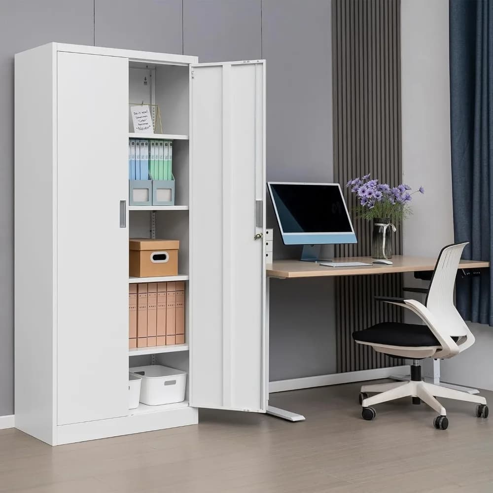 Armoire de rangement en métal avec portes verrouillables et 5 étagères réglables, armoires de rangem