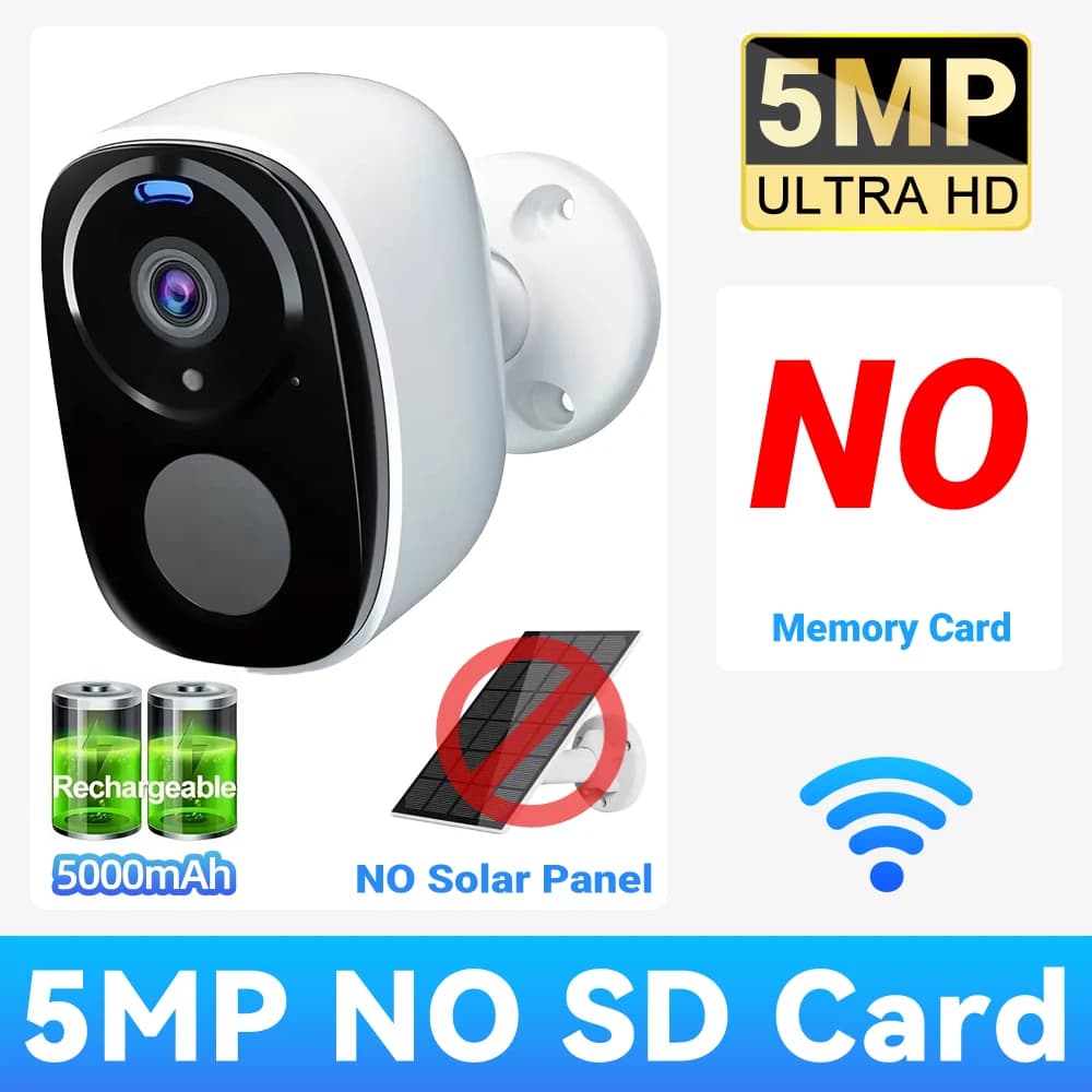 Caméra de sécurité solaire 2K 5MP, sans fil, Vision nocturne couleur extérieure, alimenté par batter