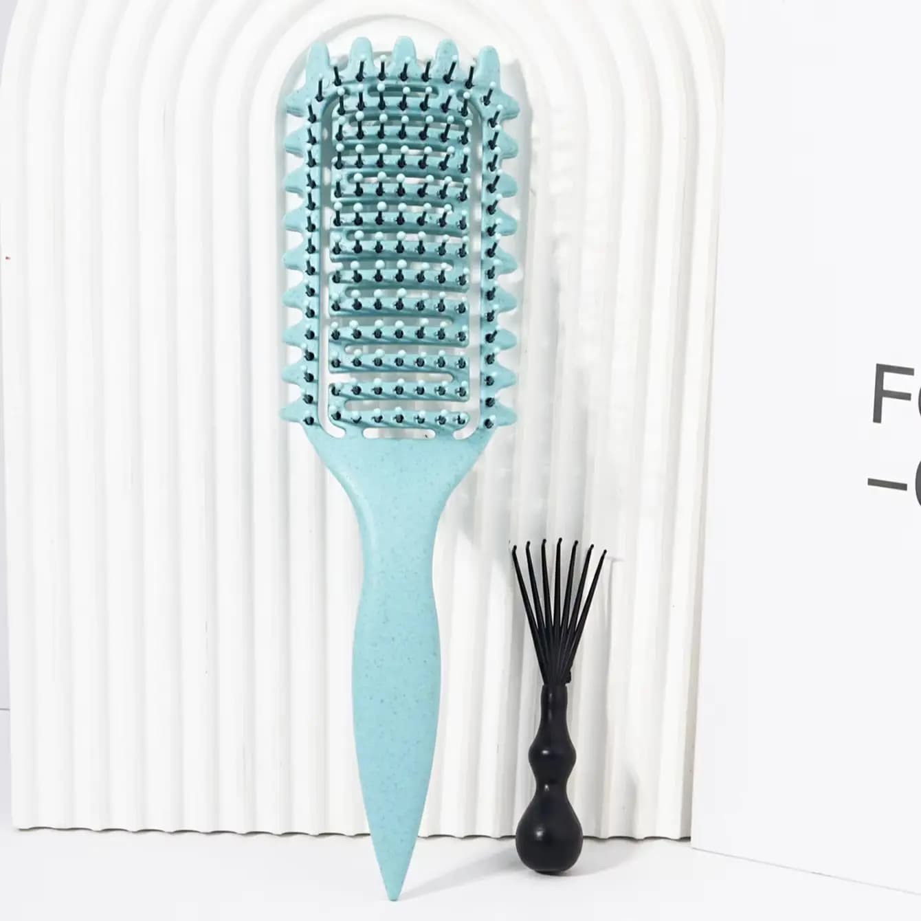 Brosse de coiffure bouclée ajourée avec ensemble de nettoyage de peigne, réduisant les frisottis et 