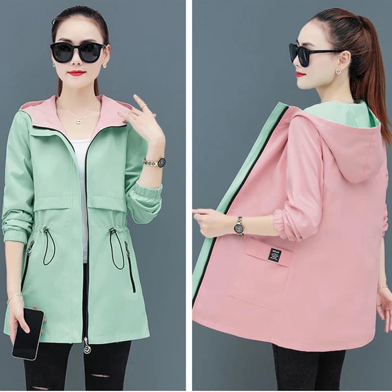Trench-Coat Double face pour femmes, coupe-vent mi-long, à capuche, hauts d'étudiant, Gabardina Muje