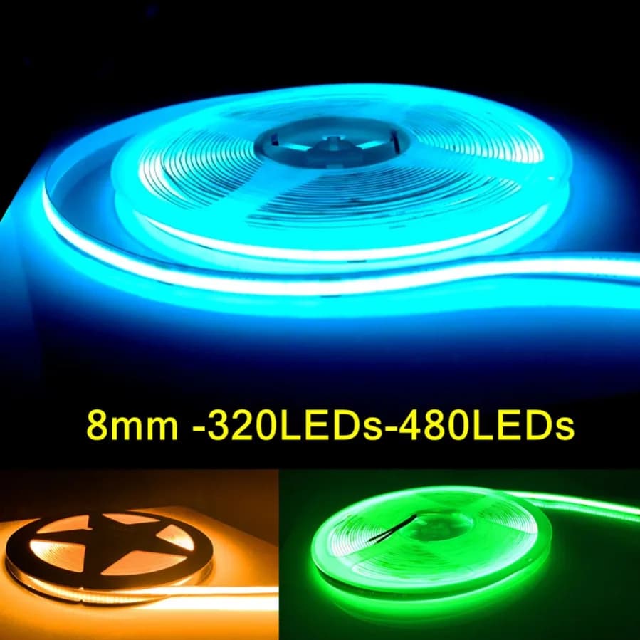 Bande lumineuse LED COB 12V 24V 320 480 LED, bande Flexible 8mm PCB blanc naturel chaud, lumières li