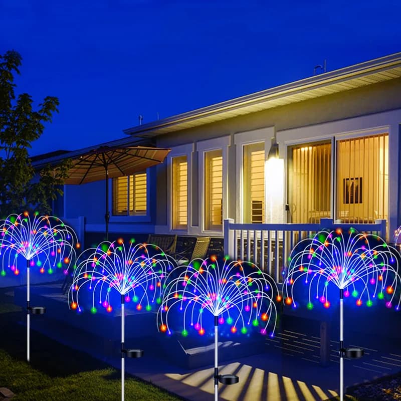 Solaire LED voie lumières extérieur étanche jardin décor feu d'artifice fée solaire pelouse lampe po