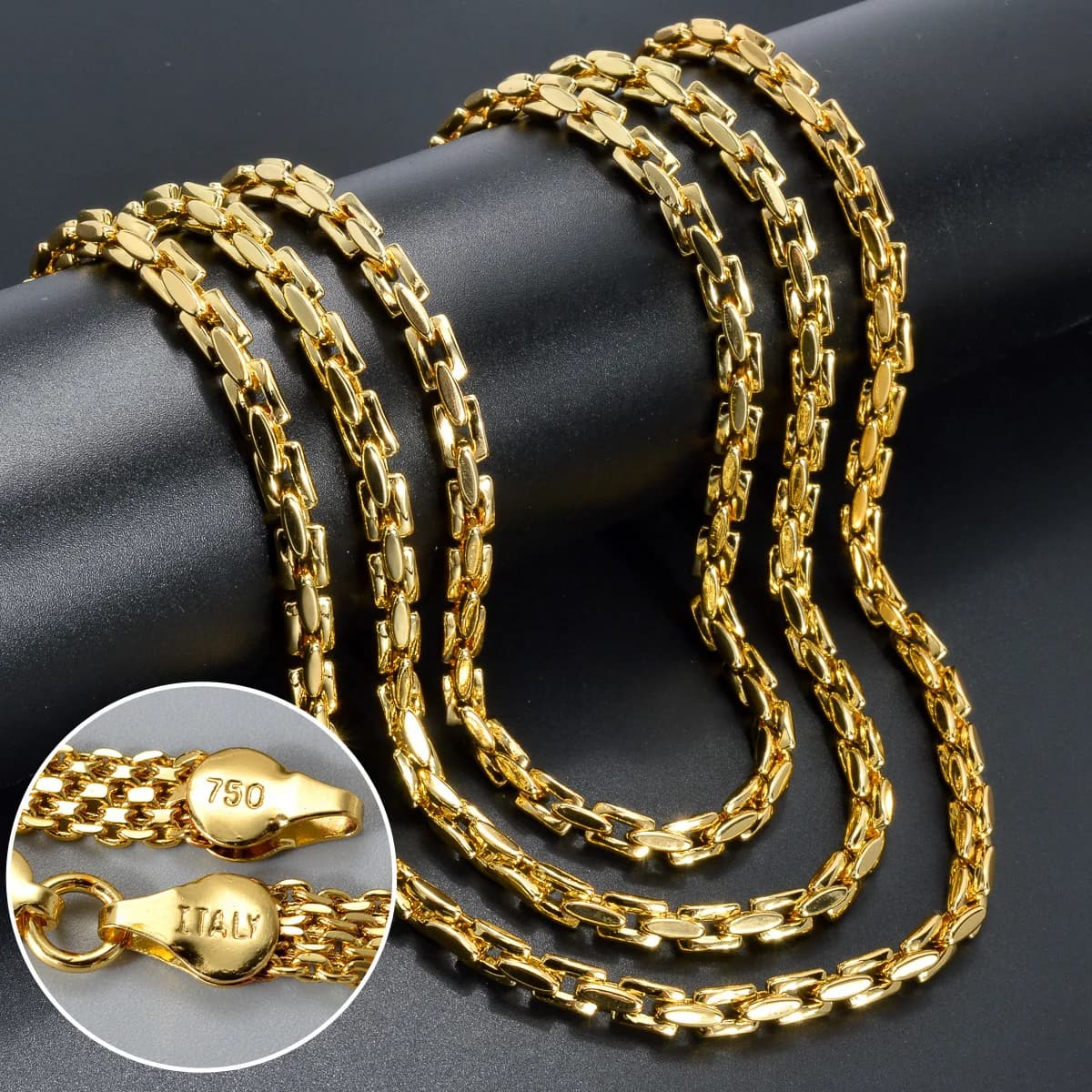 Collier chaîne à maillons hip hop plaqué or 18 carats pour femmes et hommes, ras du cou de couleur o