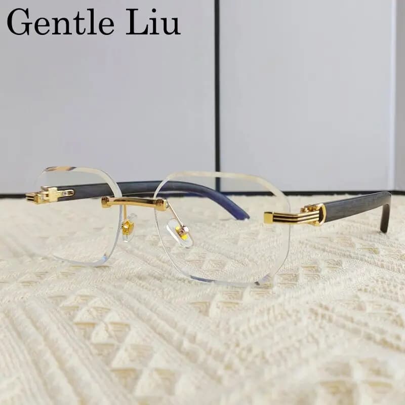 Lunettes de soleil vintage carrées sans monture pour hommes 2026 – Marque de luxe tendance, style pu