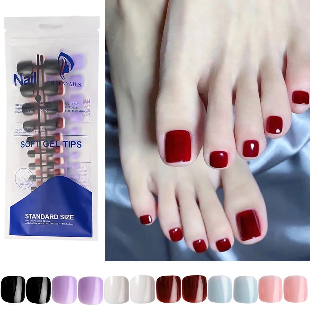 144 pièces faux ongles carrés courts bleu lac/blanc/rouge/nu presse sur ongles brillant couverture c