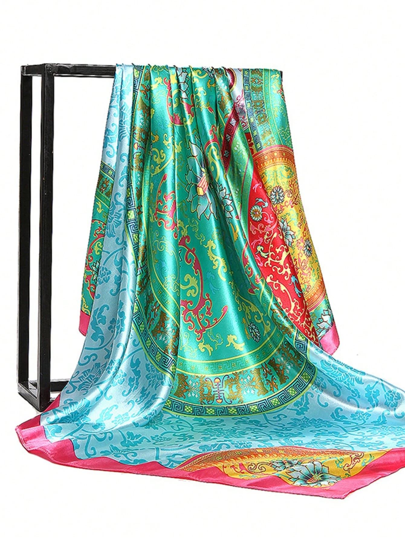 Foulard carré en soie pour femmes, marque de luxe, imprimé en Satin, Hijab, paréo, Bandana, châle, b
