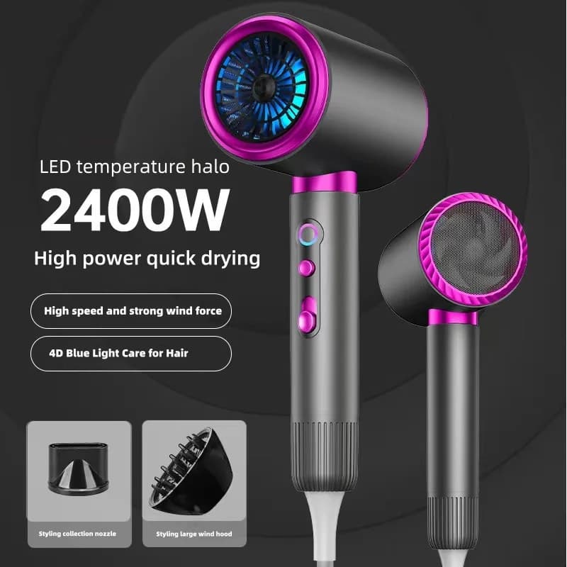 Sèche-cheveux à grande vitesse 2400w, vente directe du fabricant, Ion négatif haute puissance, lumiè