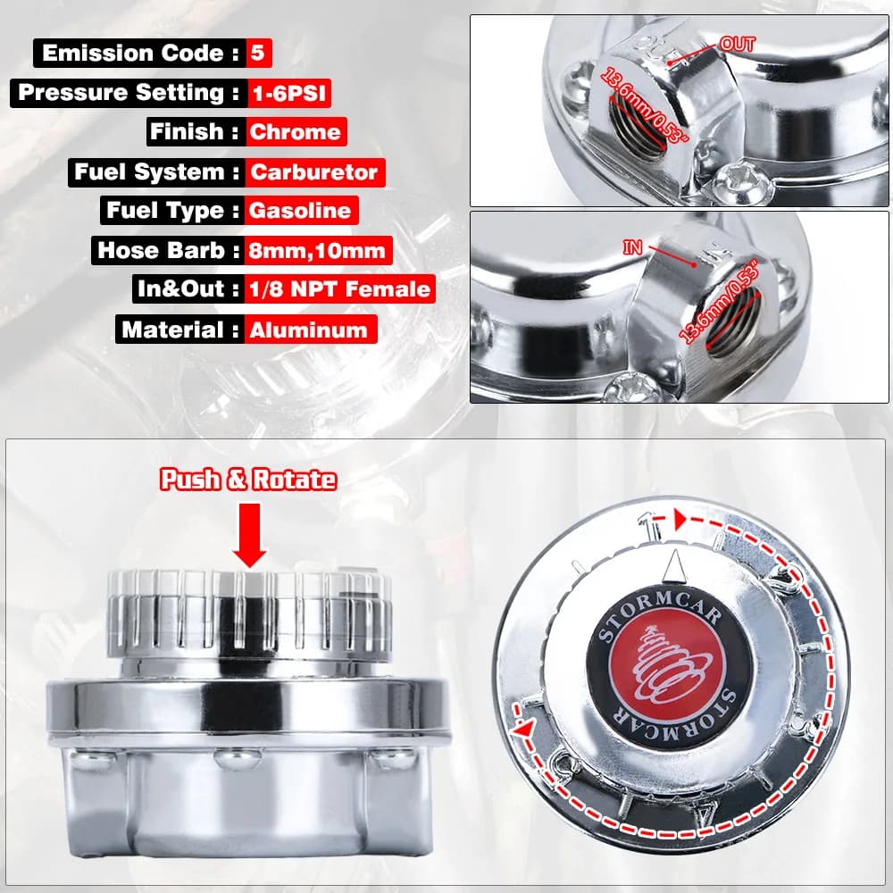 Universel 1.5 - 5 Psi manuel réglable carburateur Carb pompe à carburant 5/16 "(8mm) 3/8"(10mm) régu