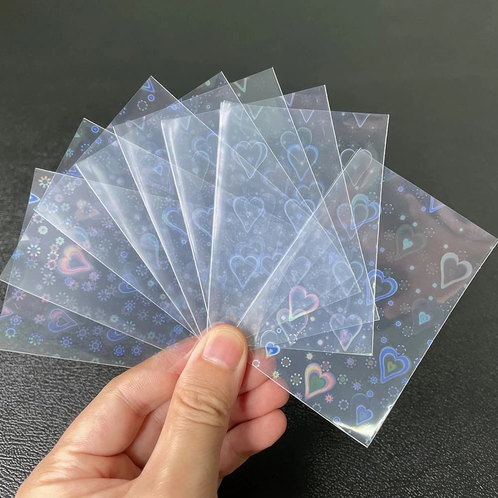 Pochettes de cartes laser en aluminium en forme de cœur, sac de rangement transparent pour jeu de ta