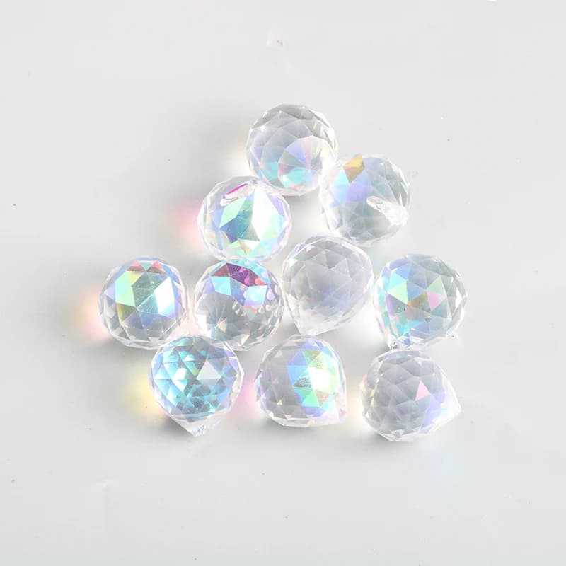 Boule de cristal à facettes transparentes, attrape-soleil en verre, prismes, lampe suspendue, pièces