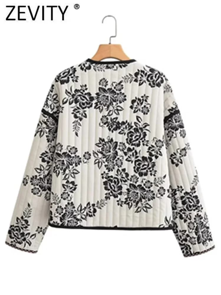 Zevity femmes Vintage Double imprimé fleuri à lacets coton veste manteau femme à manches longues poc