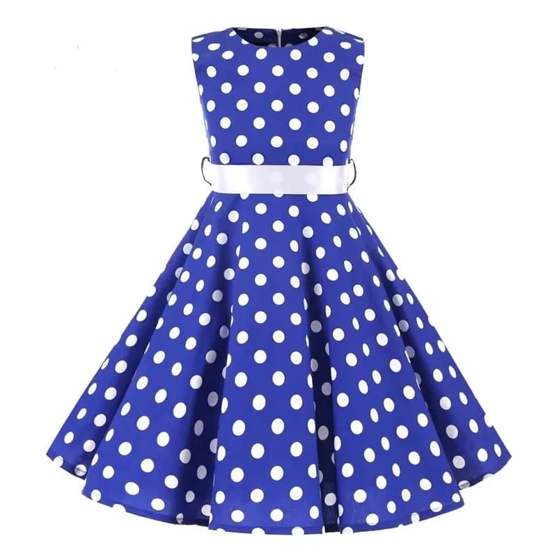 Robe trapèze Vintage à pois pour enfants des années 1950, robe mi-longue à fleurs, en coton, robe d'