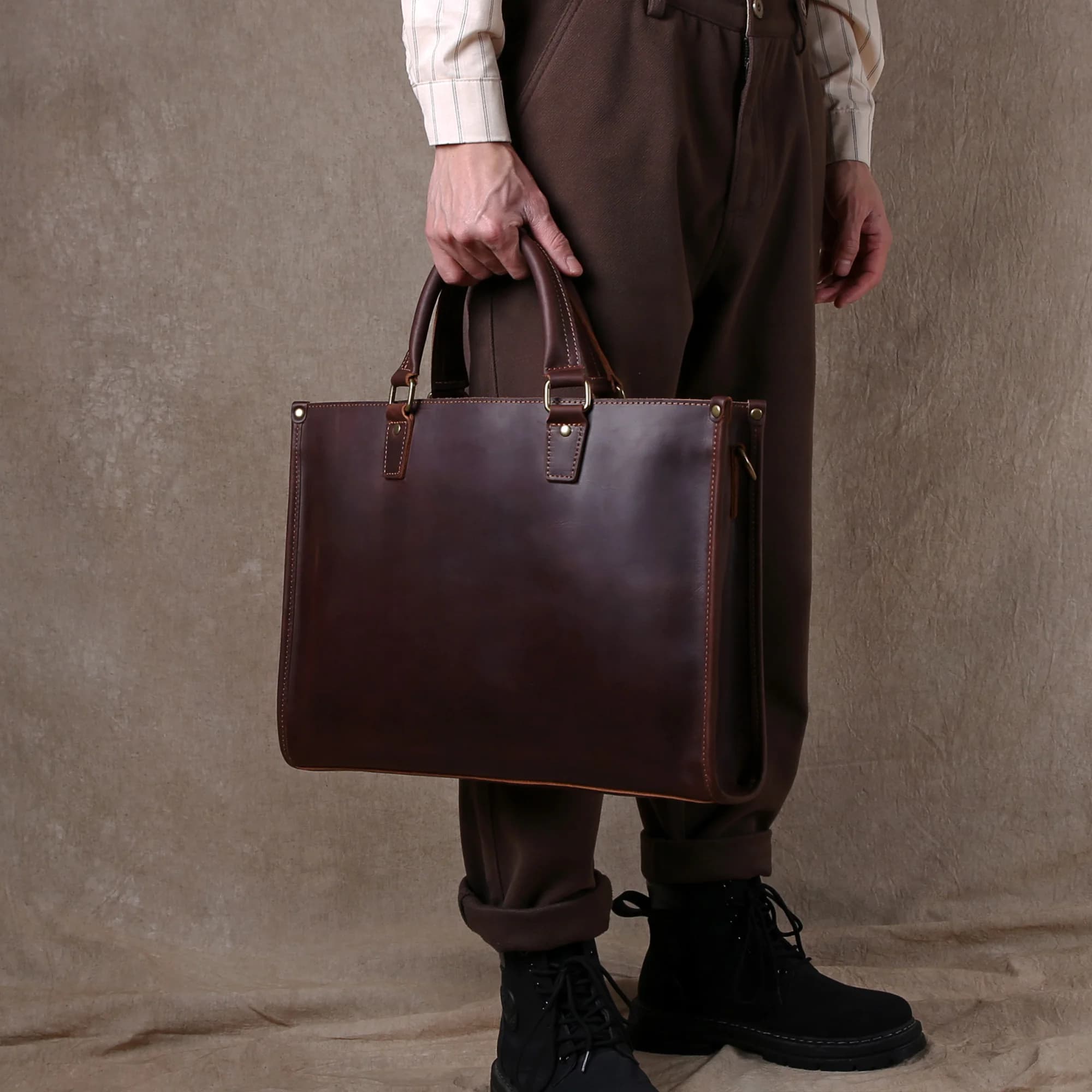 Baotou – sac à main en cuir pour hommes, Ultra-simple, de haute qualité, avec couche en cuir de vach
