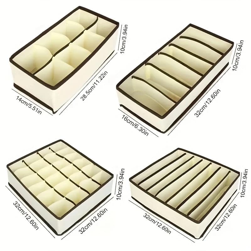 Dox de rangement de sous-vêtements 4 pièces, séparateur de rangement de sous-vêtements chaussettes, 