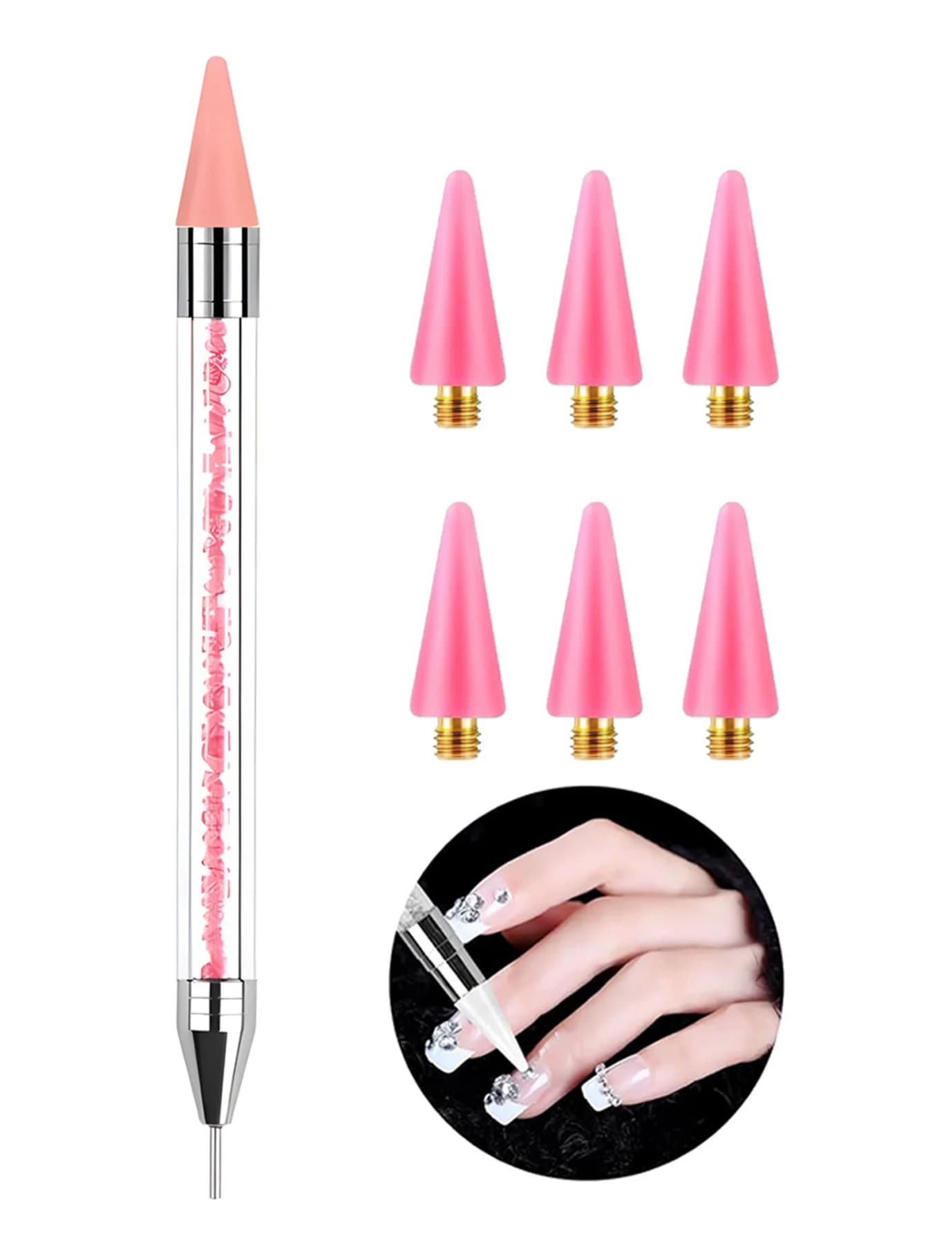 PINCEF-Stylo de pointage en biscuits avec 6 pointes d'avertissement supplémentaires, manucure à extr