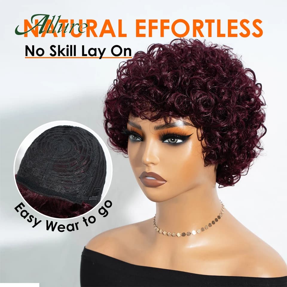 Perruques en cheveux humains Jerry Curly pour femmes noires, perruque courte pixie afro bouclée de 1