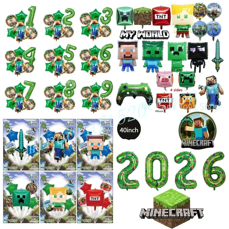 Minecrafte Pixel Ballon Anime thème de jeu ballons multiples pour fête d'anniversaire MC décoration 