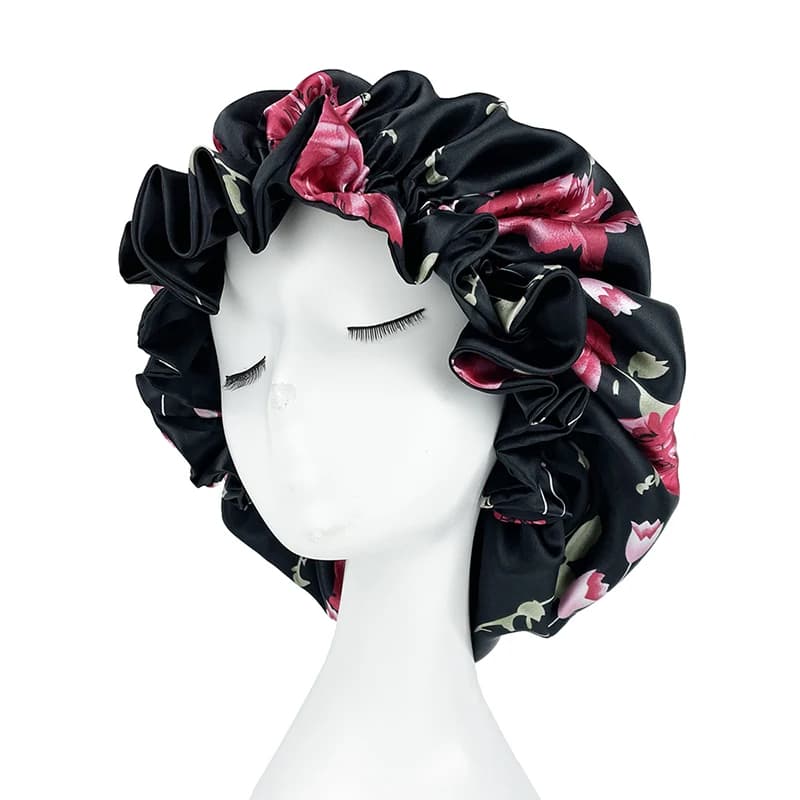Double couche soyeux Satin Bonnet femmes bonnet de couchage grand réversible Satin doublé nuit somme