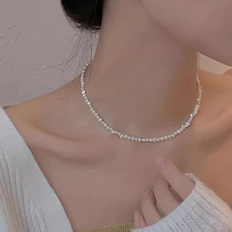 Colliers de perles d'eau douce baroques de 4-5 mm avec chaîne d'extension de 5 cm en argent sterling