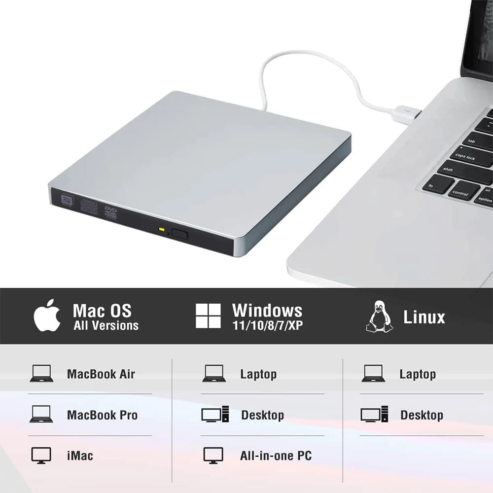 Lecteur externe DVD RW CD AMPA ER mince, graveur USB/type-c 3.0, lecteur optique pour ordinateur por