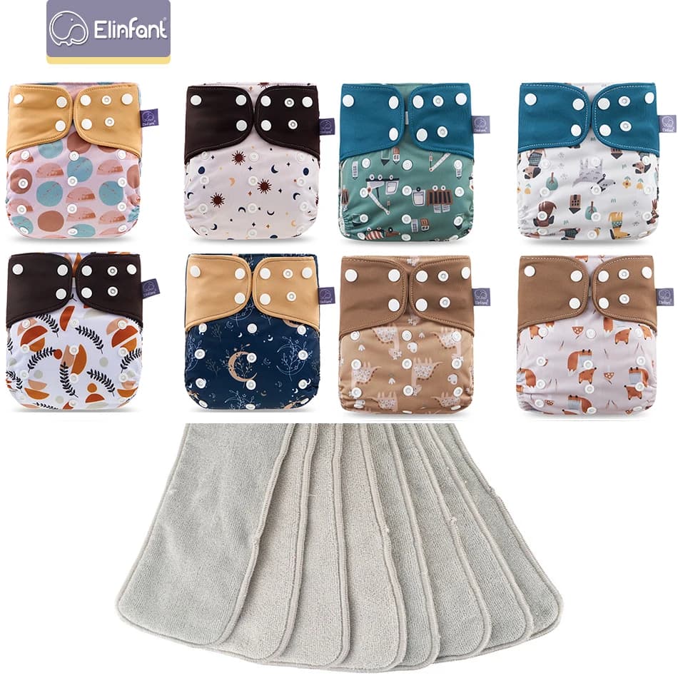 Elinfant ensemble de couches en tissu bébé 8 pièces/ensemble couches de poche taille unique ou avec
