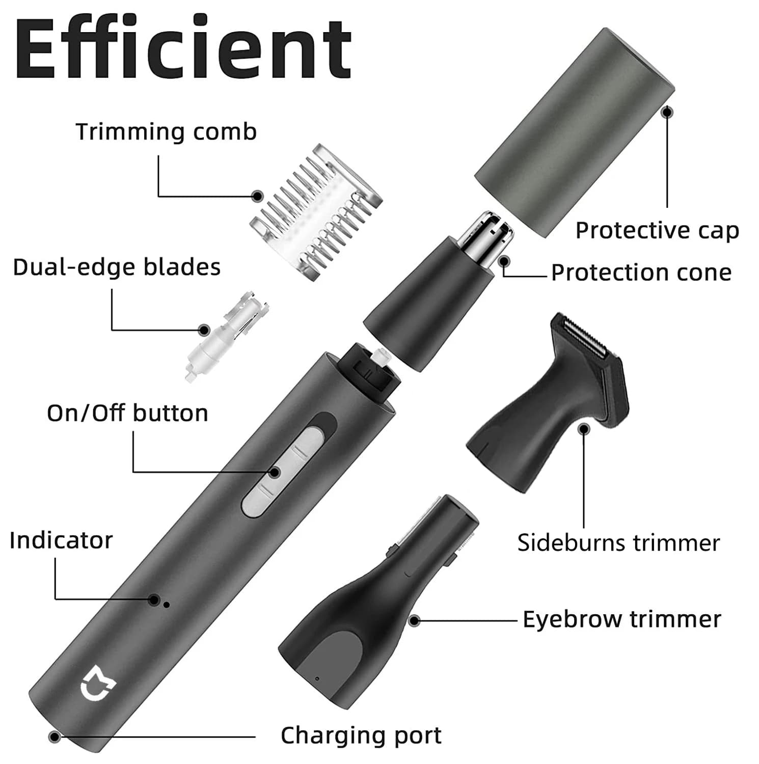 Tondeuse Électrique Mijia 3-en-1 pour Hommes : Nez, Oreilles, Barbe, Pattes et Sourcils – Sans Doule