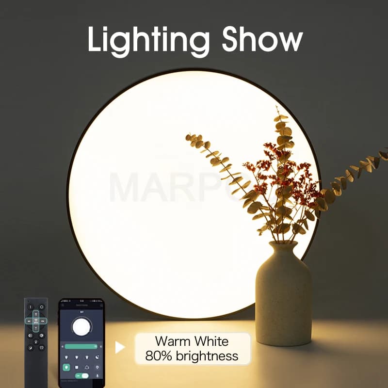 MARPOU grande taille plafonnier intelligent lampe à LED pour chambre 80W plafonniers avec télécomman