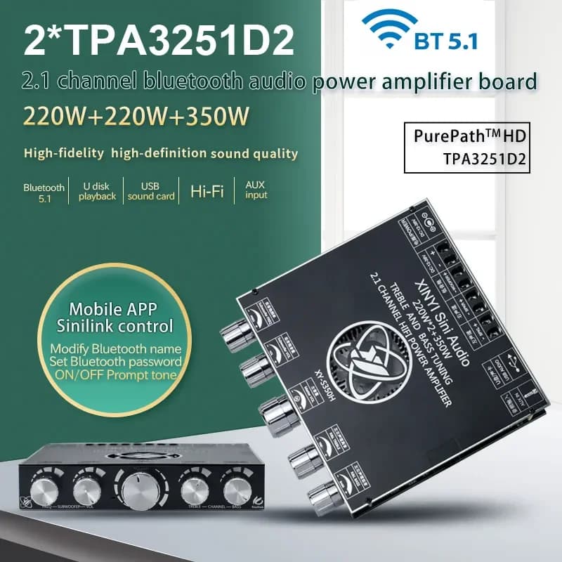 2*220 W + 350 W Bluetooth TPA3251 carte amplificateur de puissance USB carte son caisson de basses t