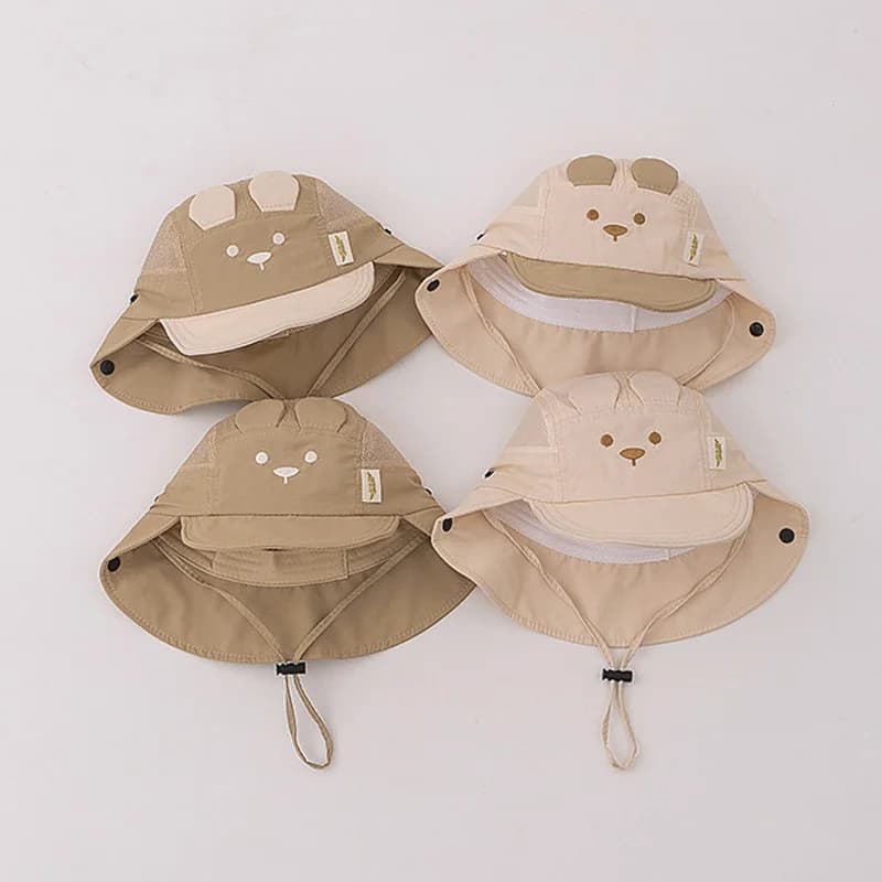 Chapeau d'été pour bébé, broderie d'oreille d'ours de dessin animé, chapeaux de pêcheur à séchage ra