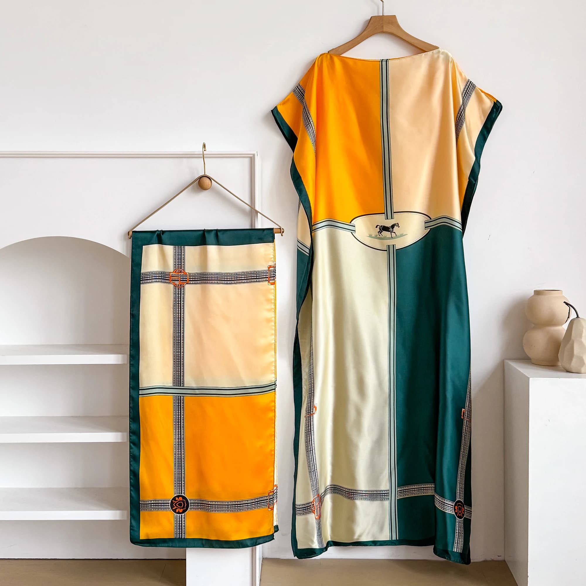 Nouvelle Robe Kaftan d'été pour Femme avec Grande Écharpe, Abaya Ample, Robe Décontractée Imprimée, 