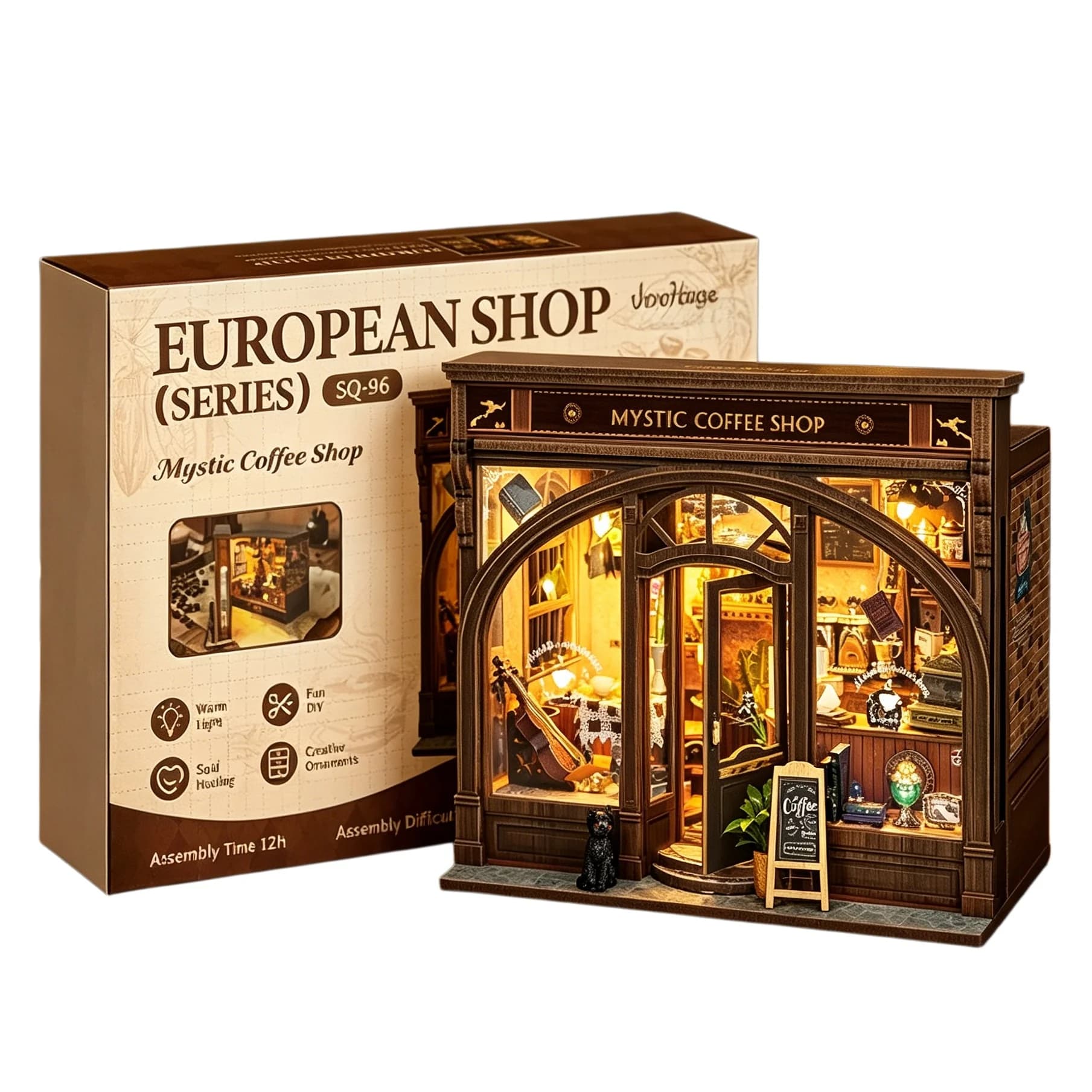 Kits de modèles miniatures DIY en bois, thème Café Magique Rétro, avec meubles et LED, maison de pou