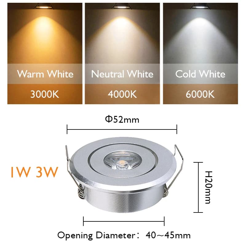 6 pièces Led Mini vers le bas lumière 3W 1W Dimmable Spot lumières encastrées AC85-265V plafonnier e
