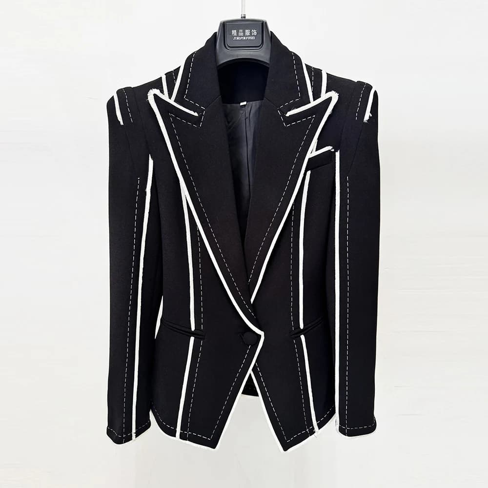HIGH STREET Nouvelle Collection 2026 Blazer Femme Designer à Franges et Pompons Coupe Ajustée