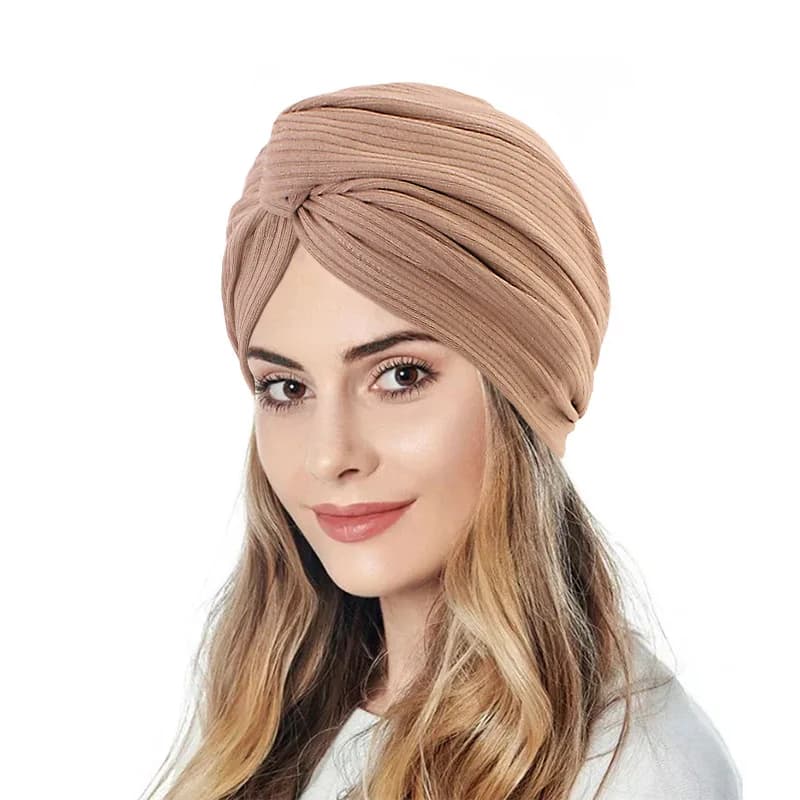 Turban Torsadé pour Femme Musulmane, Écharpe de Sauna, Bonnet Extensible, Couvre-Chef en Coton Solid