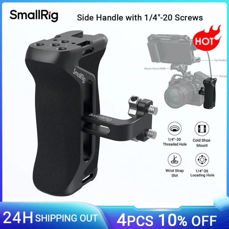 SmallRig-Poignée latérale universelle en aluminium et silicone pour appareil photo reflex numérique,