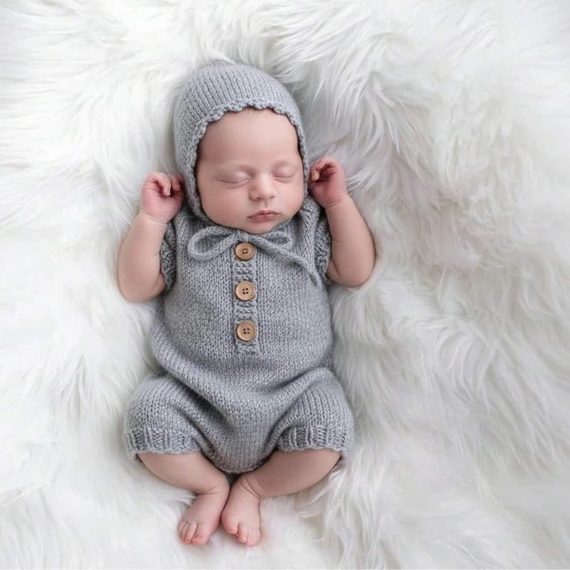 Barboteuse en Crochet faite à la main pour bébé, 2 pièces, avec chapeau, tenues de photographie pour