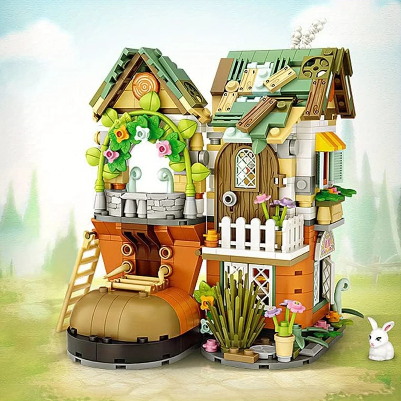 Cabane naine d'architecture mondiale, maison à chaussures, échelle de jardin, Mini blocs de briques,