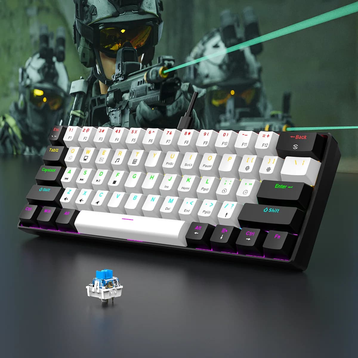 Clavier mécanique de jeu filaire 60%, rétroéclairé rvb, Mini disposition Ultra compacte pour joueurs