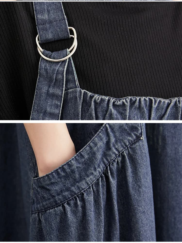 Longue jupe à bretelles en Denim pour femmes, ample, décontractée, Punk, Style Vintage, Cargo, popul