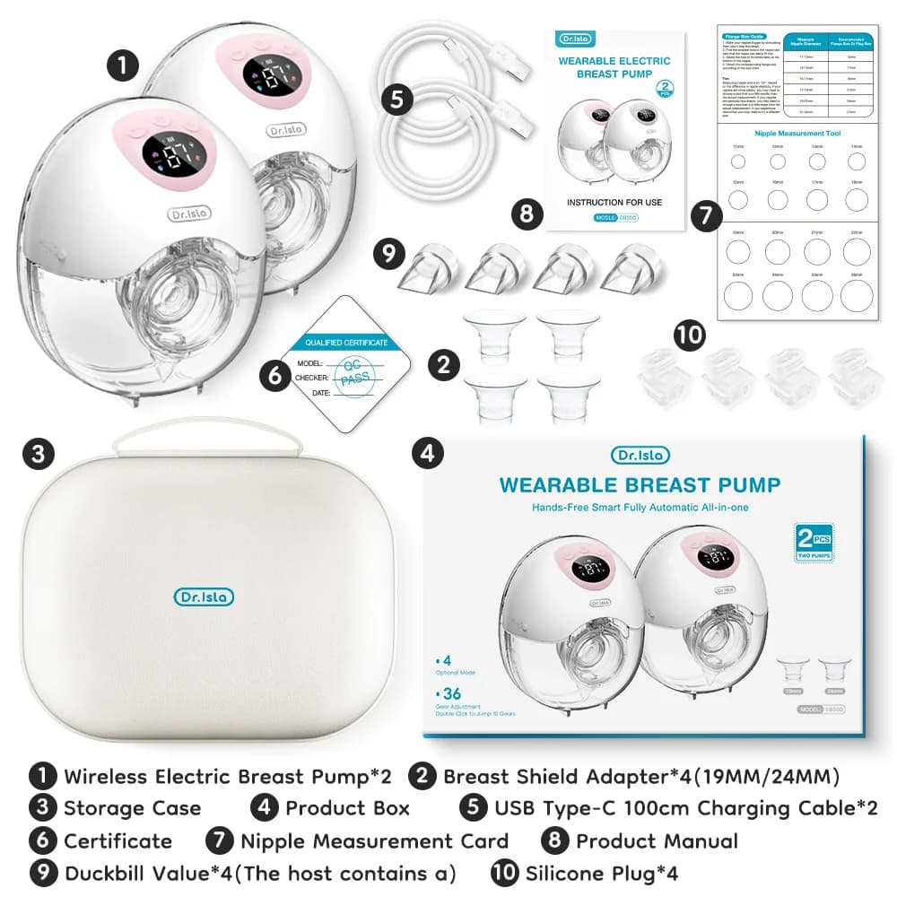 MAMIJOY 2 pièces tire-lait électrique portable 4 Modes 36 niveaux d'aspiration silencieux anti-fuite
