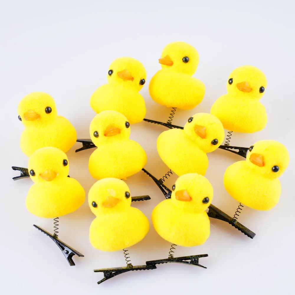 Épingle à cheveux en peluche 3D pour enfants, 50 pièces/lot, dessin animé drôle, petit canard jaune,