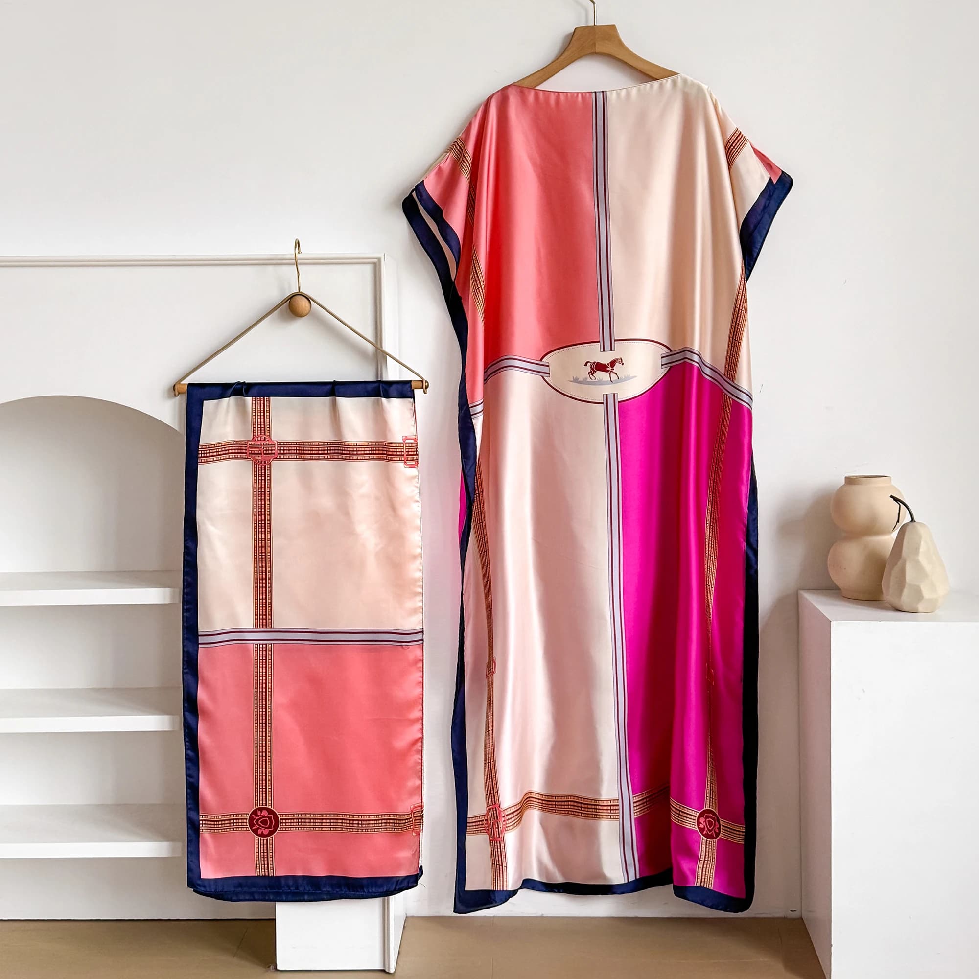 Nouvelle Robe Kaftan d'été pour Femme avec Grande Écharpe, Abaya Ample, Robe Décontractée Imprimée, 