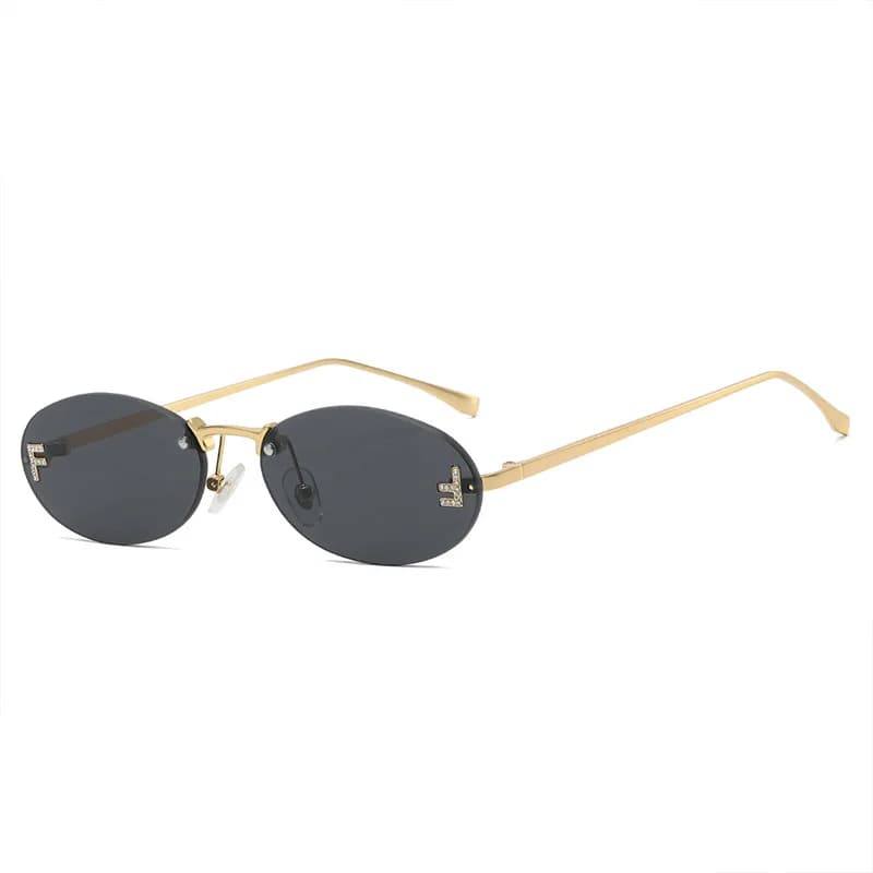 Mode lunettes de soleil sans monture femmes UV400 ovale élégant diamant F lunettes de soleil lunette