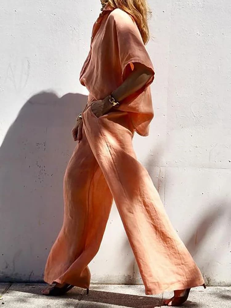 Ensemble deux pièces pour femme, pantalon à jambes larges et longues, couleur unie, streetwear décon